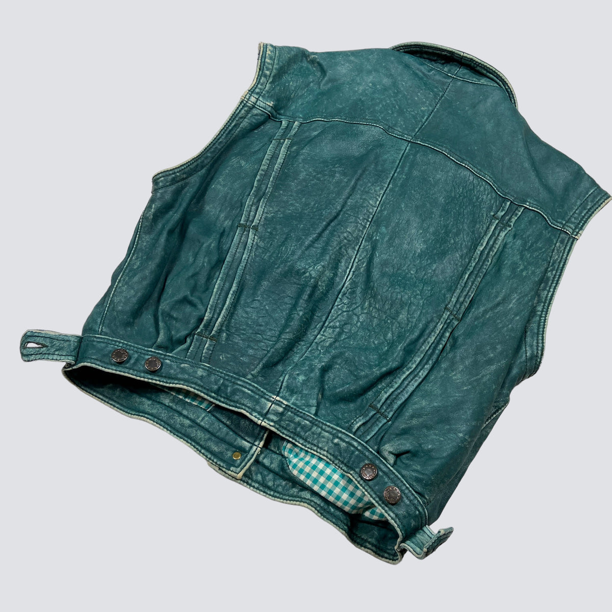 1970s FADED LEATHER BEAUTIFUL GREEN-MINT VEST