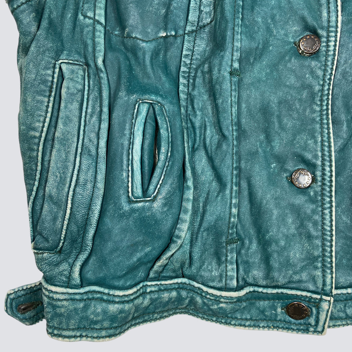 1970s FADED LEATHER BEAUTIFUL GREEN-MINT VEST