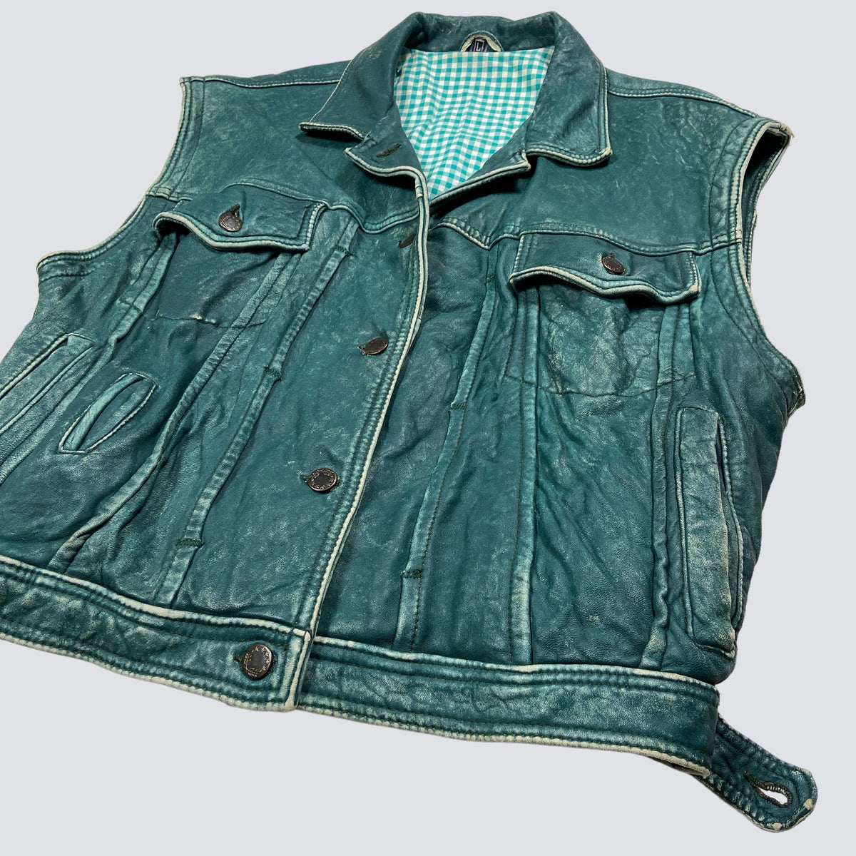 1970s FADED LEATHER BEAUTIFUL GREEN-MINT VEST