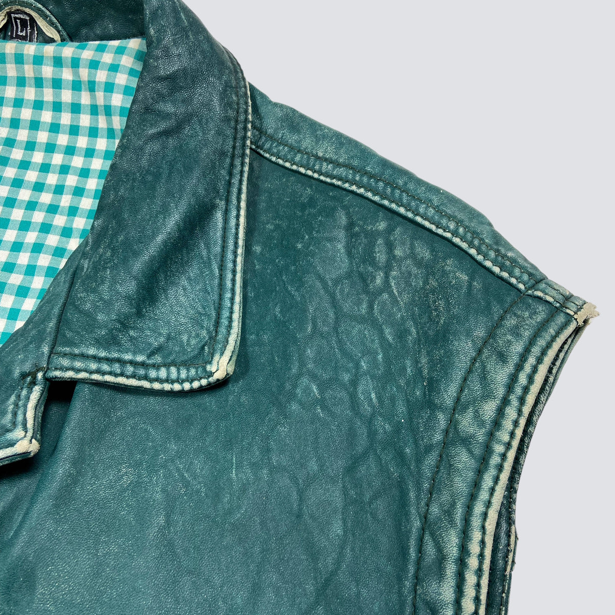 1970s FADED LEATHER BEAUTIFUL GREEN-MINT VEST