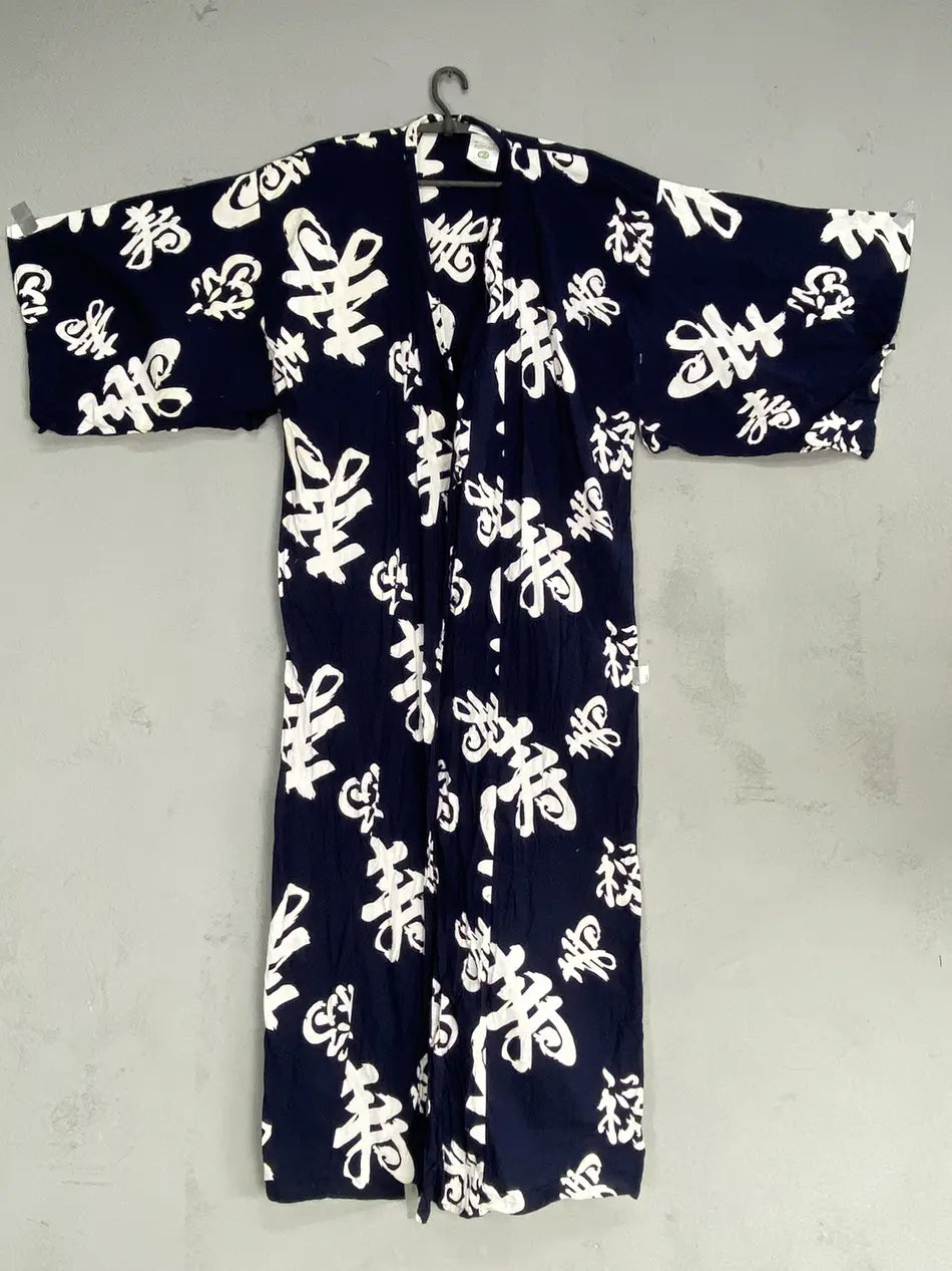 1990s JAPANESE TRADITIONAL KANJI YUKATA CHARACTERS KIMONO
