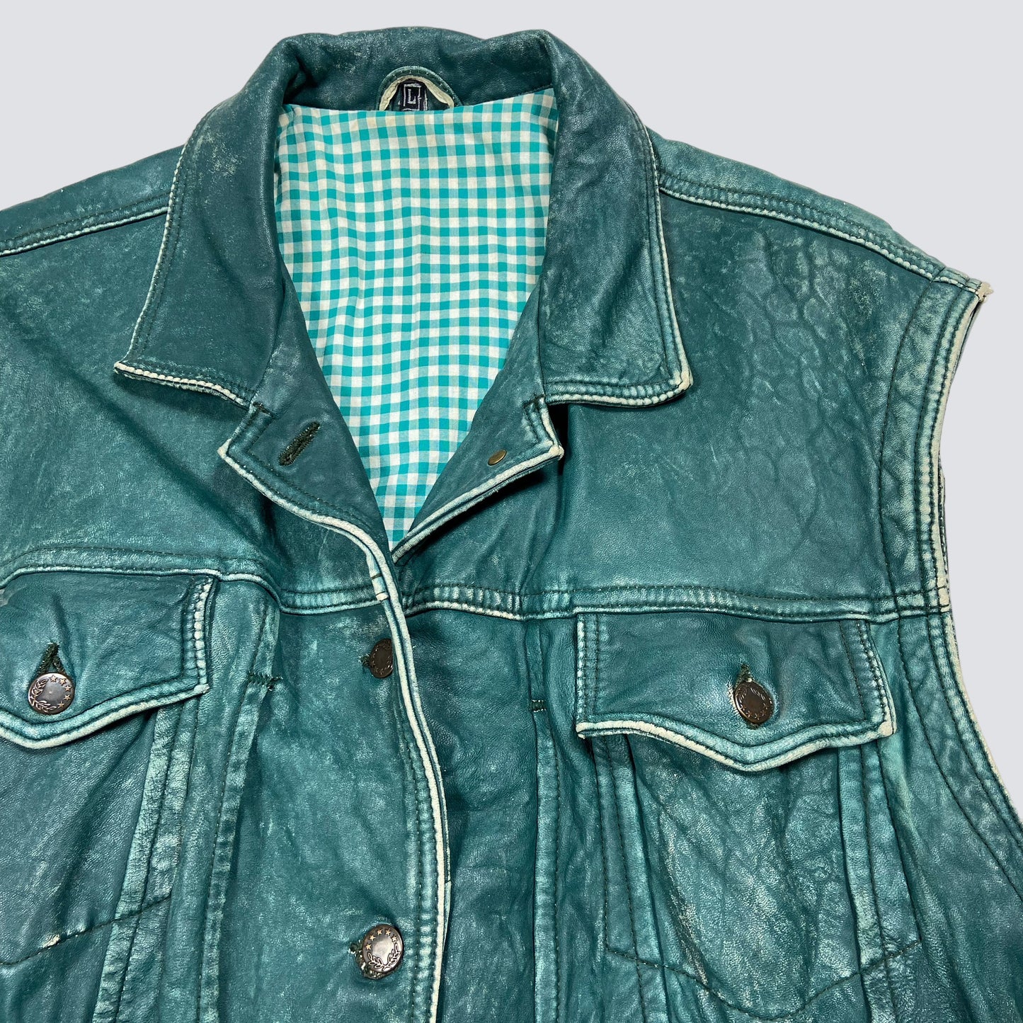 1970s FADED LEATHER BEAUTIFUL GREEN-MINT VEST