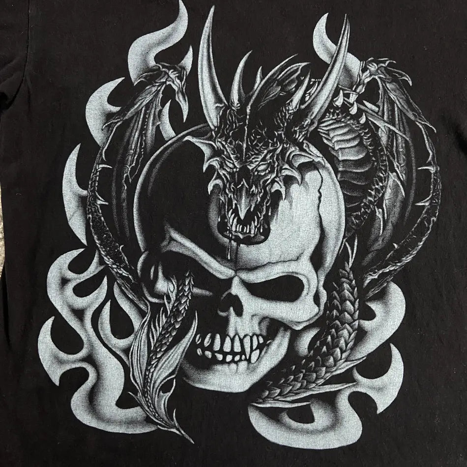 TRIBAL DRAGON SKULL FADED THUNDER TEE 1990s