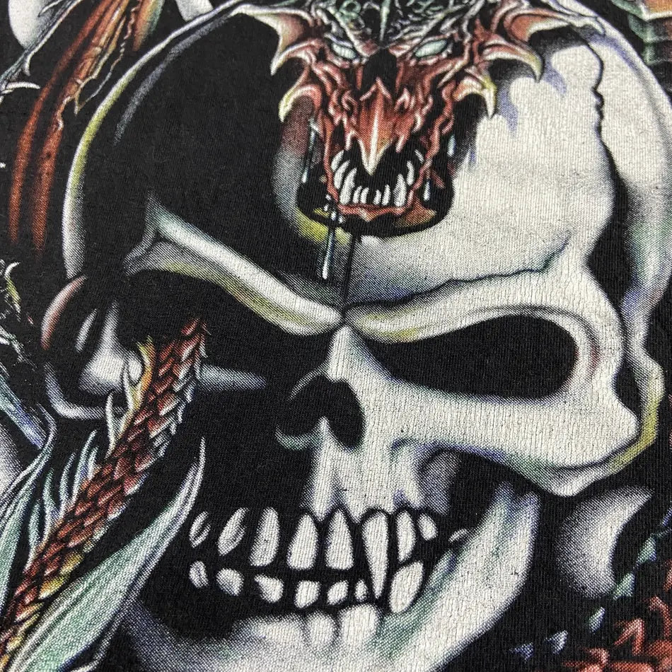 TRIBAL DRAGON SKULL FADED THUNDER TEE 1990s
