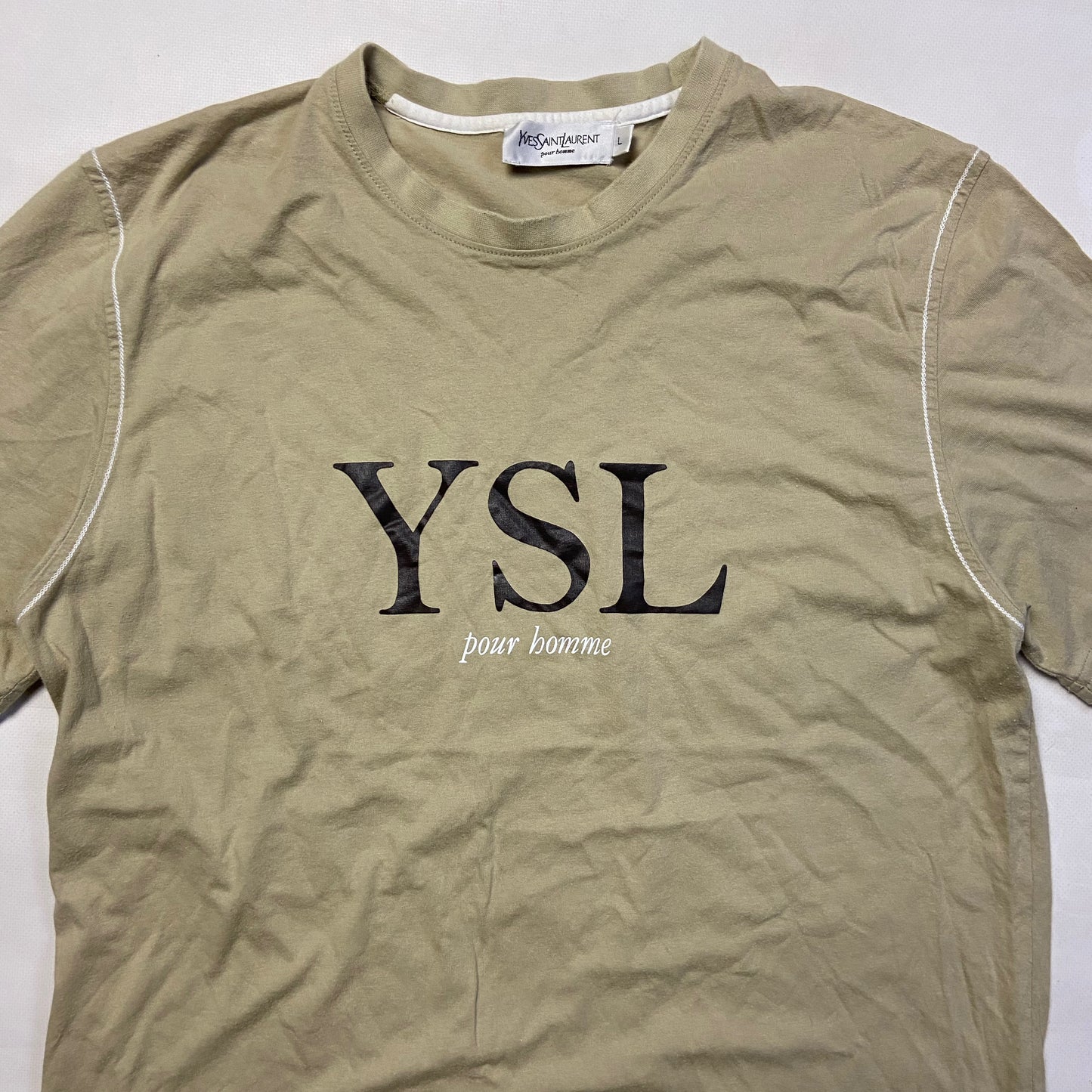 1990s YSL CREAM BIG LOGO TEE