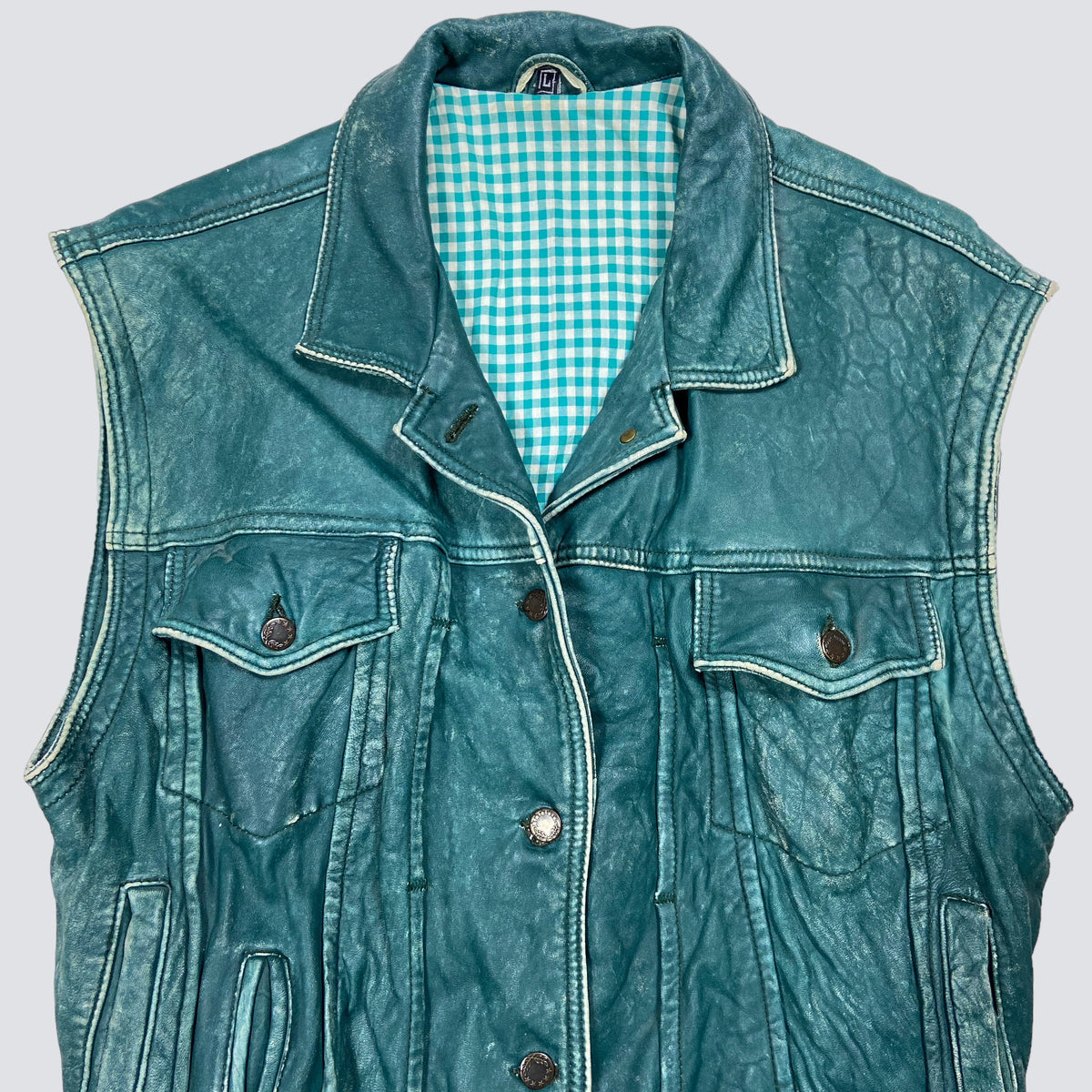 1970s FADED LEATHER BEAUTIFUL GREEN-MINT VEST