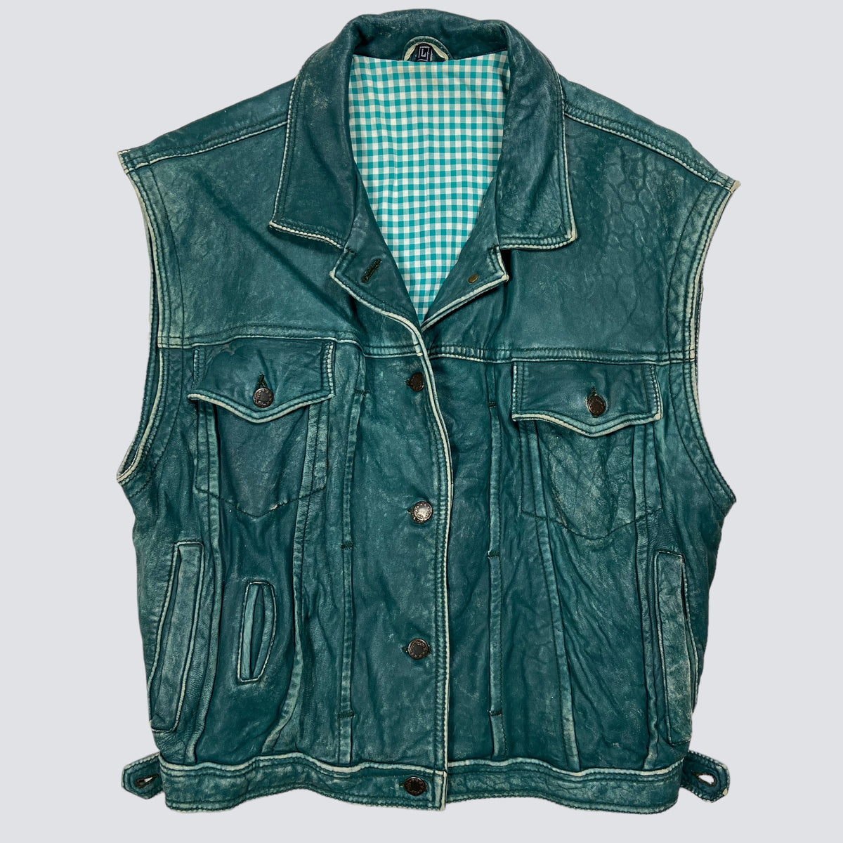 1970s FADED LEATHER BEAUTIFUL GREEN-MINT VEST