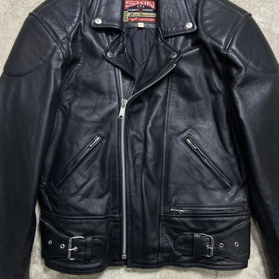 1980s VINTAGE REAL LEATHER AMAZING QUALITY BIKER JACKET