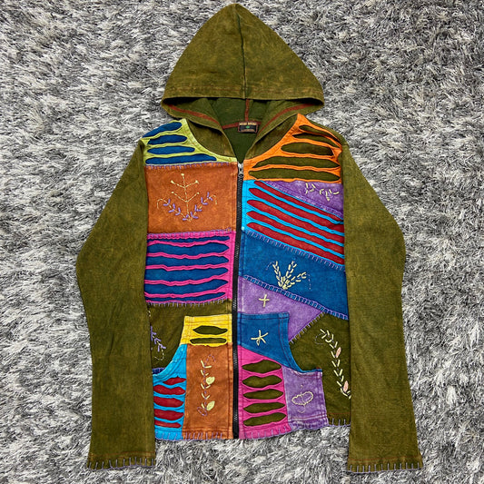 HIPPIE HANDMADE PATCHWORK HOODIE 1990s