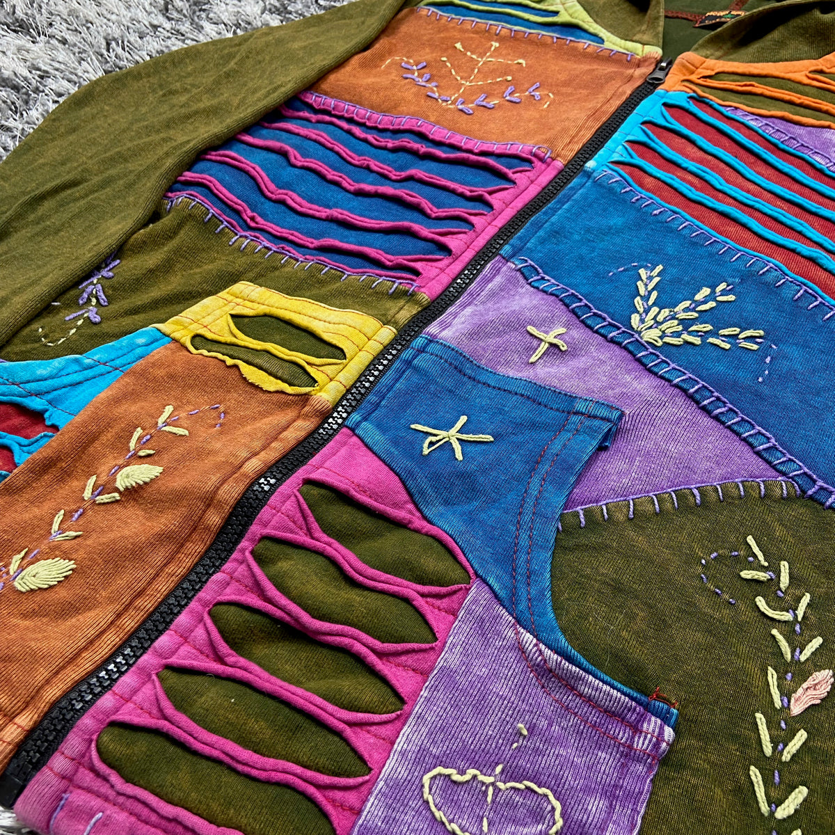HIPPIE HANDMADE PATCHWORK HOODIE 1990s