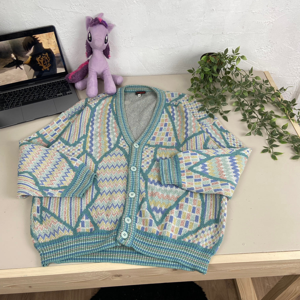 1980s ALESSANDRO MAGNO CUTE PASTEL KNITTED CARDIGAN