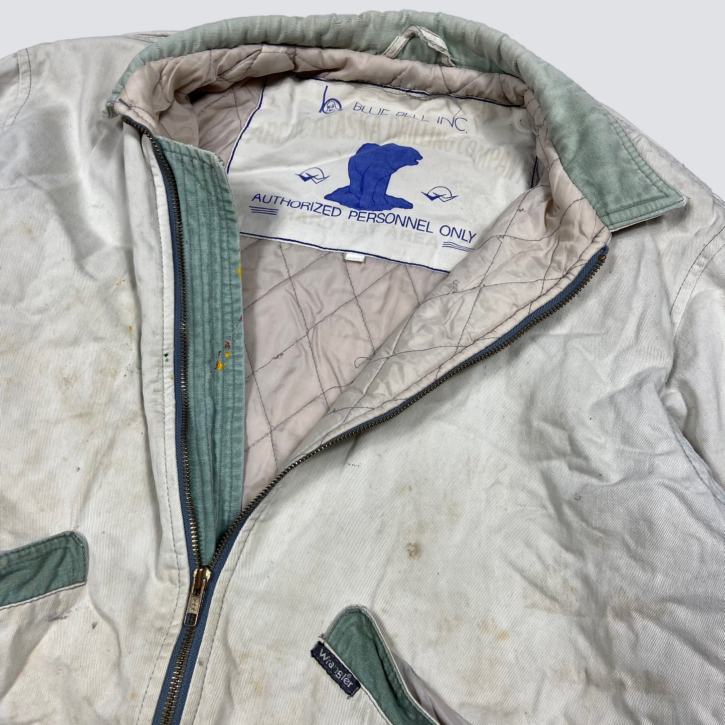 WRANGLER ALASKA BLUE BELL INC. DRILLING ARCTIC HEAVY WORK FADED JACKET 1970s