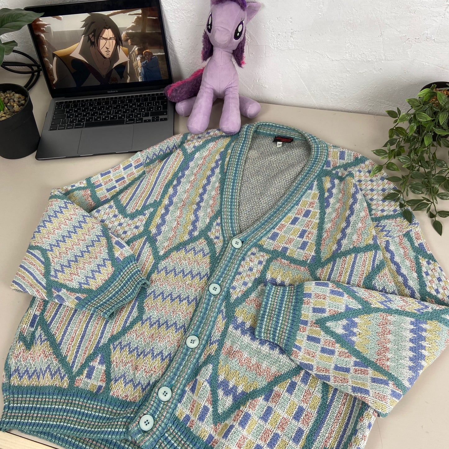 1980s ALESSANDRO MAGNO CUTE PASTEL KNITTED CARDIGAN
