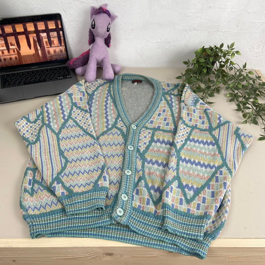 1980s ALESSANDRO MAGNO CUTE PASTEL KNITTED CARDIGAN