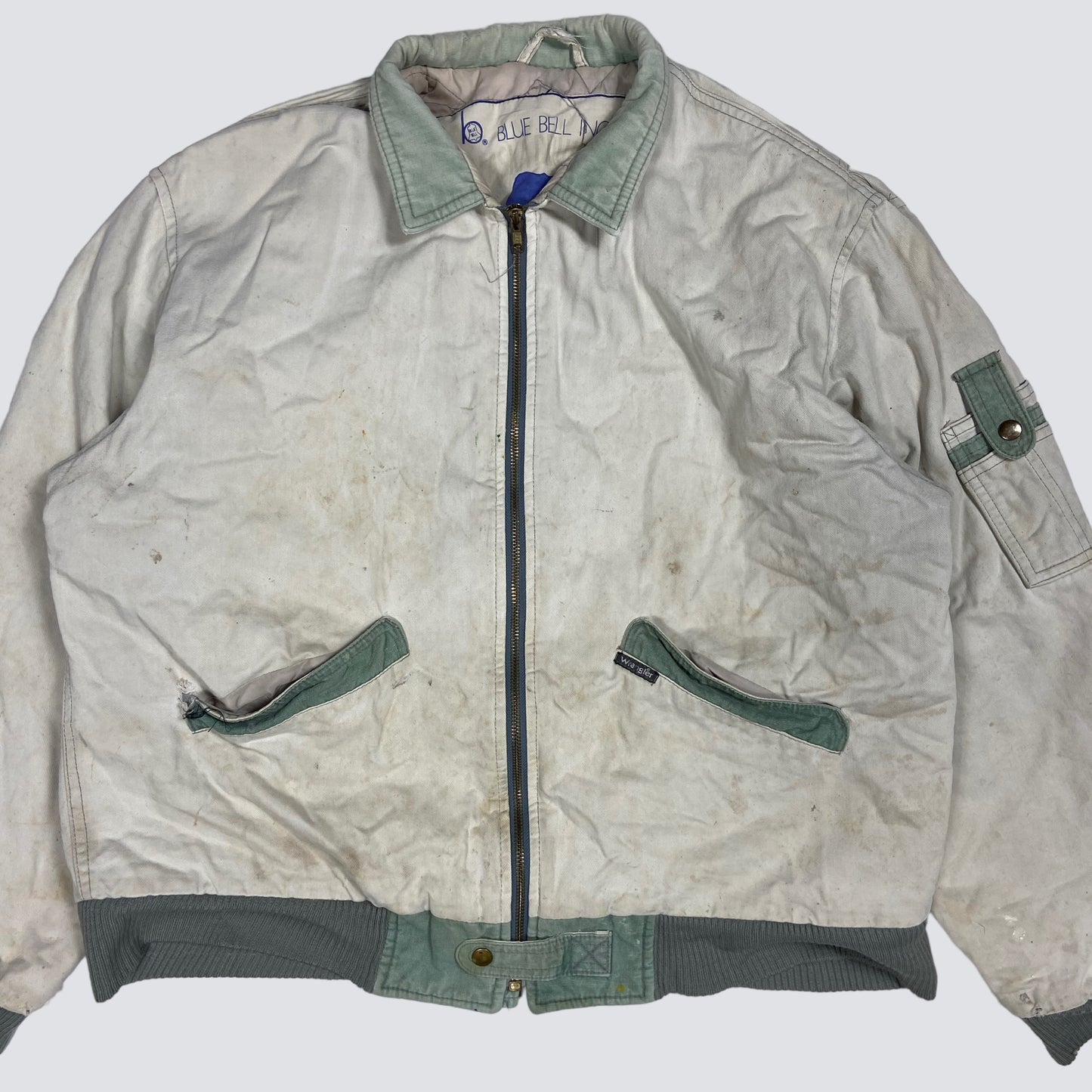 WRANGLER ALASKA BLUE BELL INC. DRILLING ARCTIC HEAVY WORK FADED JACKET 1970s