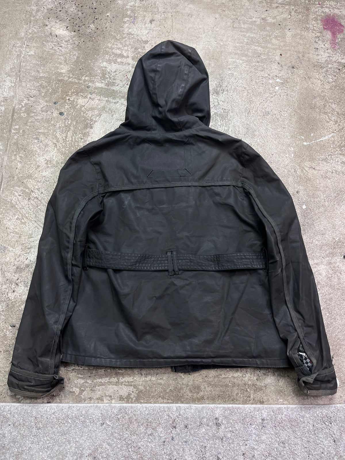 SUPERDRY DOUBLE HOODED WAXED MULTIPOCKET BIKER JACKET 2000s