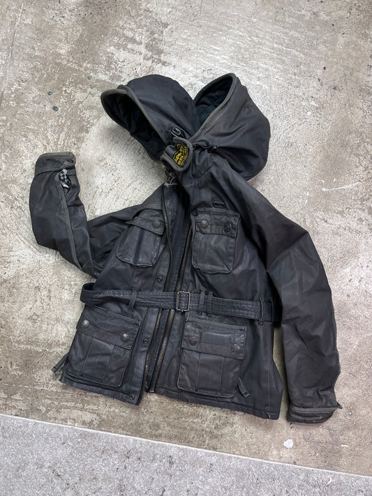 SUPERDRY DOUBLE HOODED WAXED MULTIPOCKET BIKER JACKET 2000s