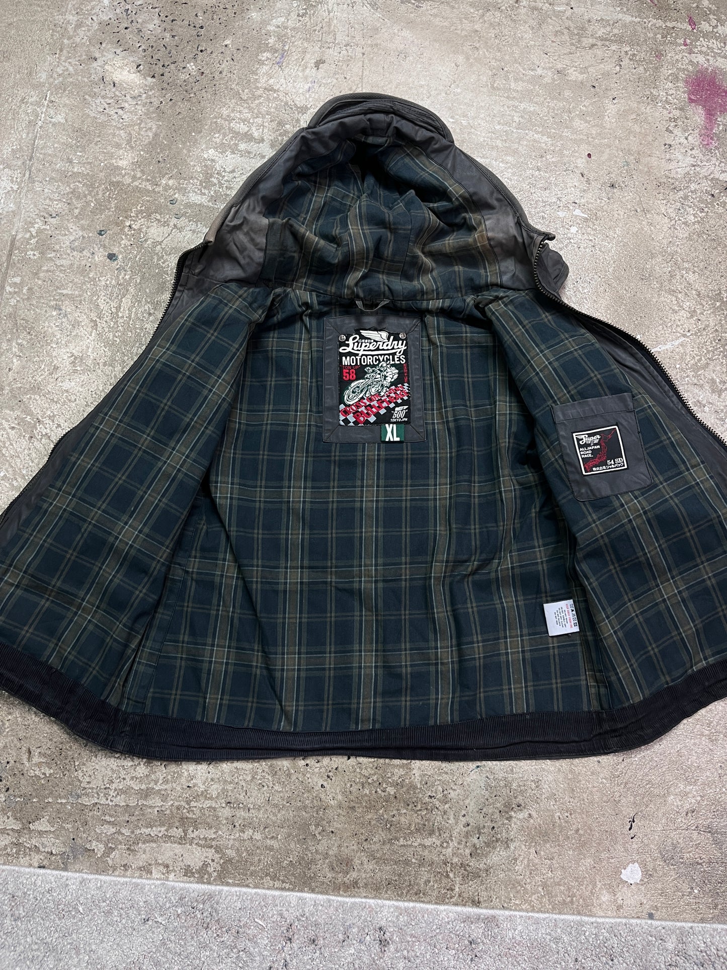 SUPERDRY DOUBLE HOODED WAXED MULTIPOCKET BIKER JACKET 2000s