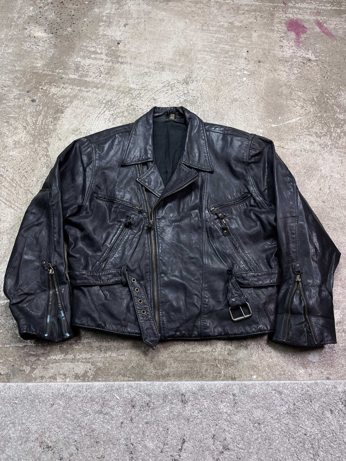 1980s VINTAGE REAL LEATHER BOXY BIKER JACKET