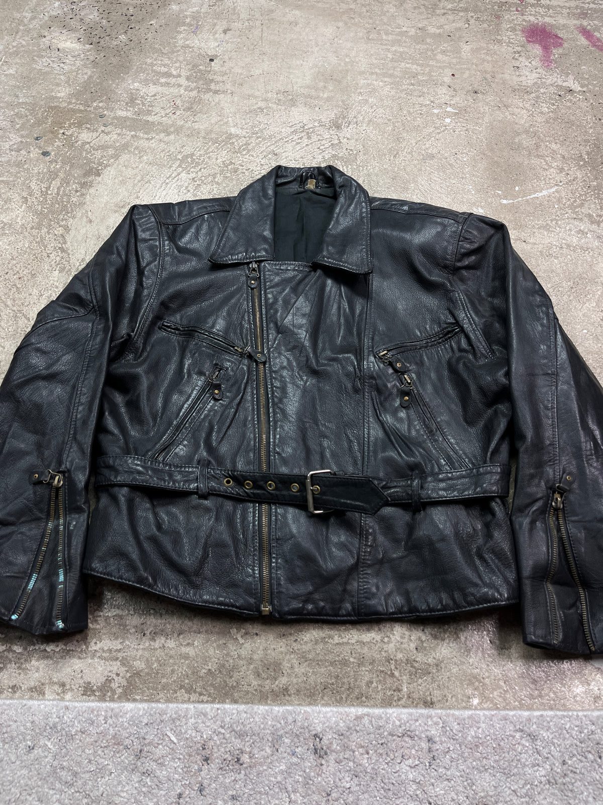 1980s VINTAGE REAL LEATHER BOXY BIKER JACKET