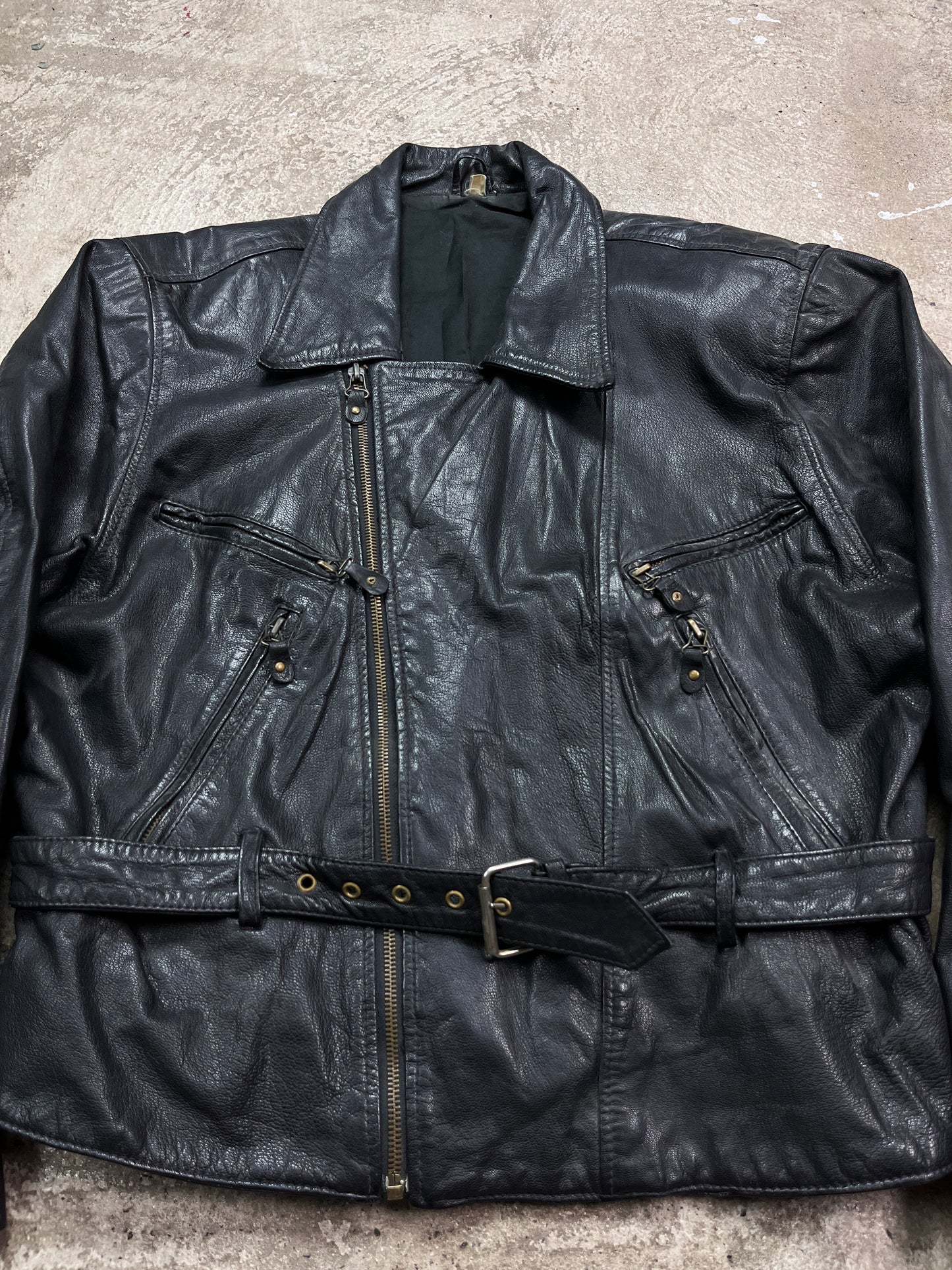 1980s VINTAGE REAL LEATHER BOXY BIKER JACKET