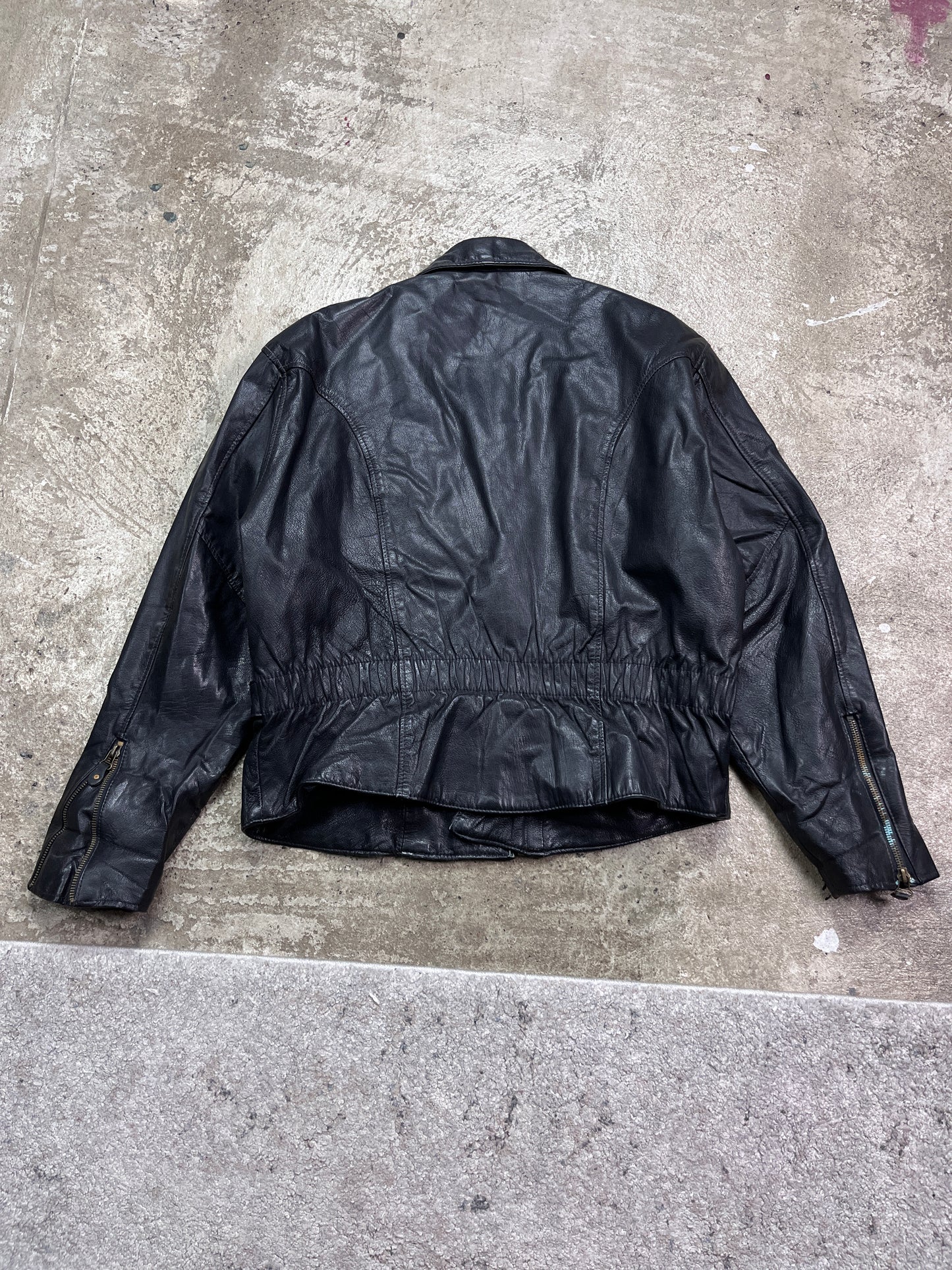 1980s VINTAGE REAL LEATHER BOXY BIKER JACKET