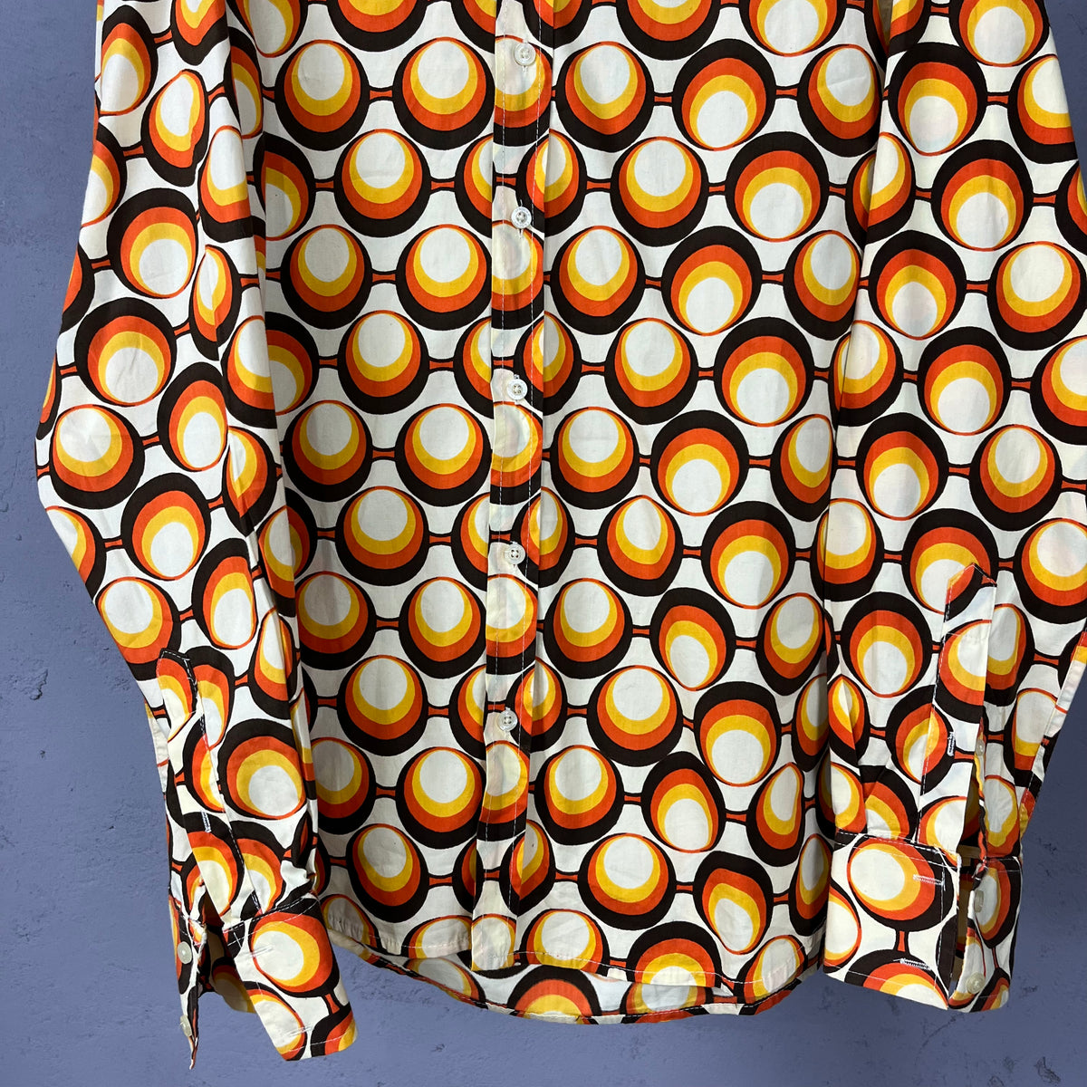 1970s RETRO STYLE GEOMETRIC PATTERN BIG COLLAR DISCO SHIRT