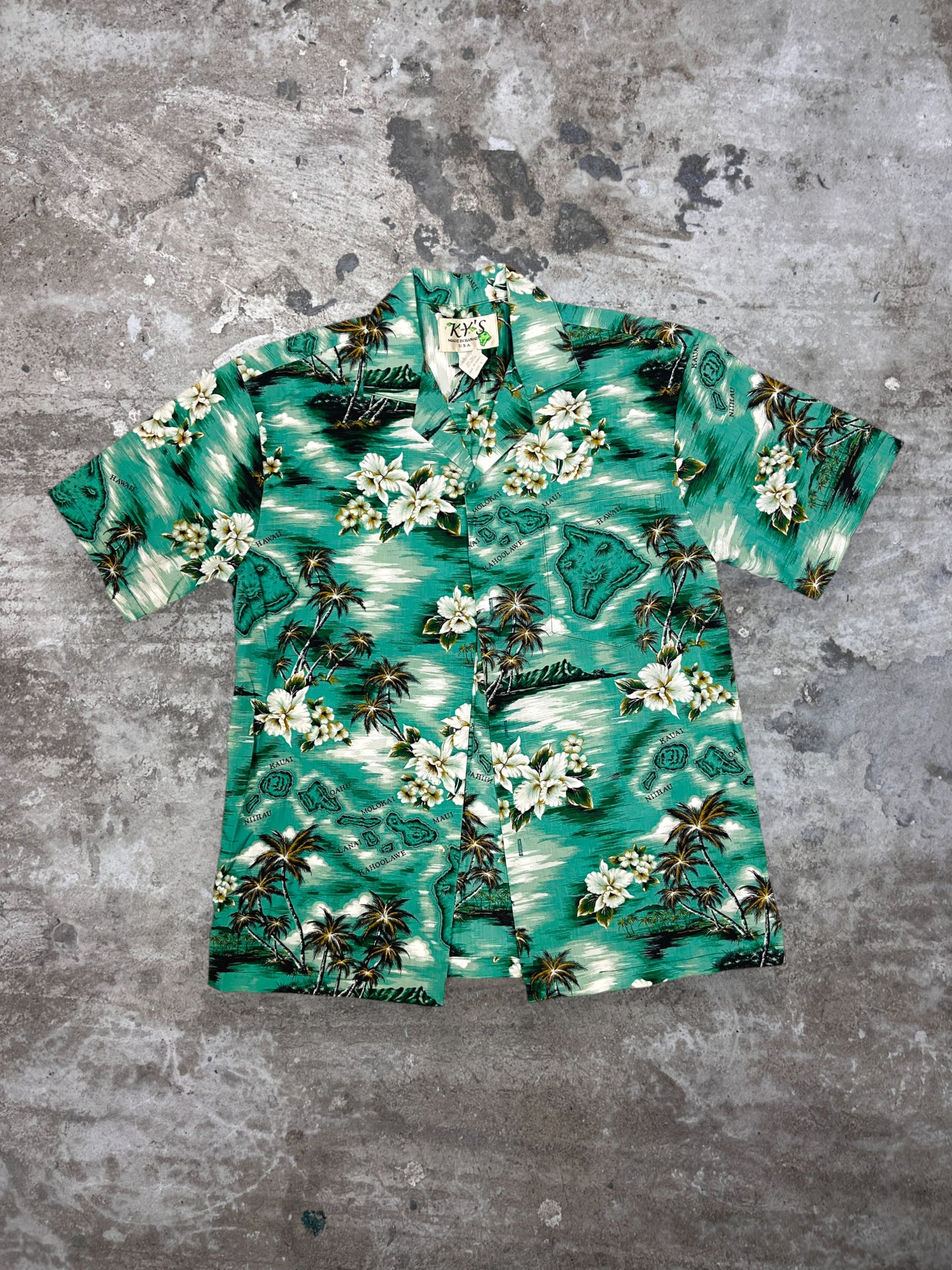 1980s TROPICAL GREEN ALOHA SHIRT MADE IN HAWAII