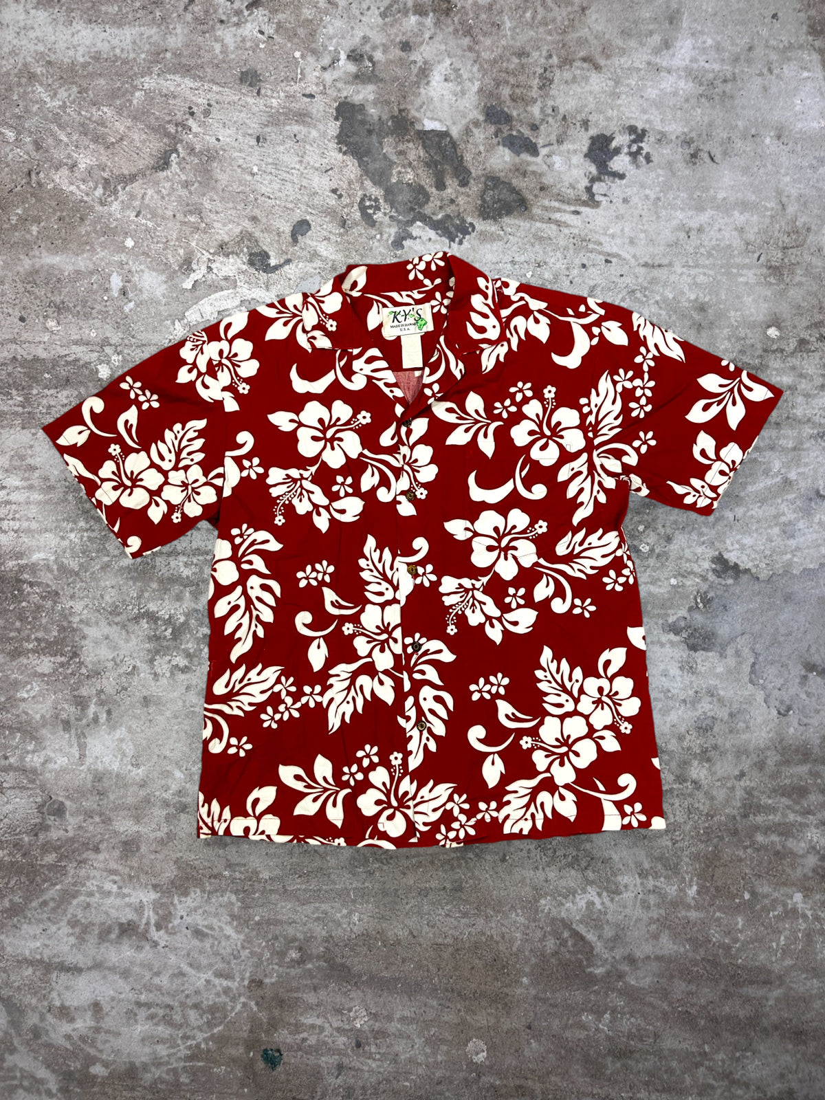 1980s RED FLORAL ALOHA SHIRT MADE IN HAWAII
