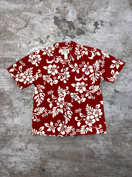 1980s RED FLORAL ALOHA SHIRT MADE IN HAWAII