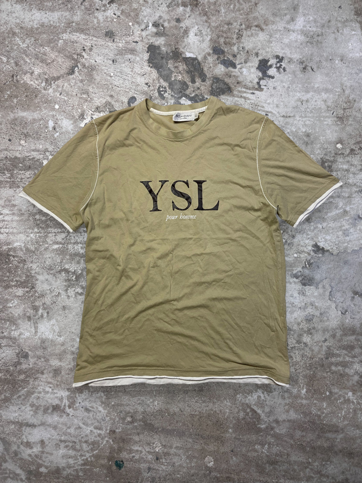 1990s YSL CREAM BIG LOGO TEE