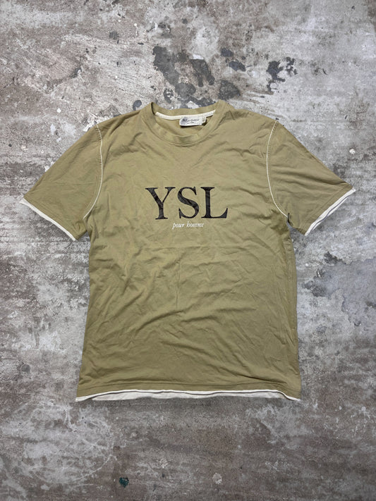 1990s YSL CREAM BIG LOGO TEE