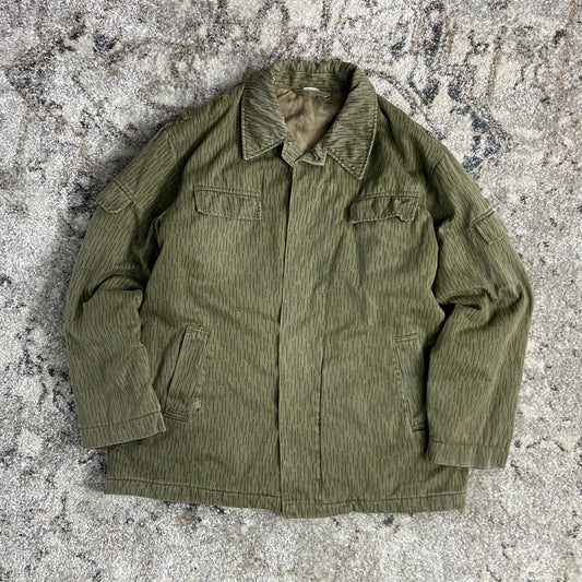 VINTAGE 1989 EAST GERMAN ARMY NVA STRICHTARN RAIN CAMO FIELD FADED JACKET