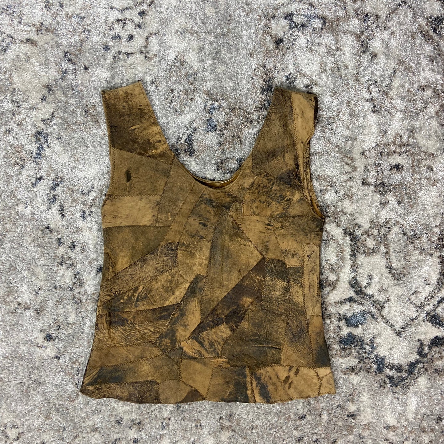 HAND CRAFTED RECYCLE LEATHER HAND-DYED PATCHWORK VEST