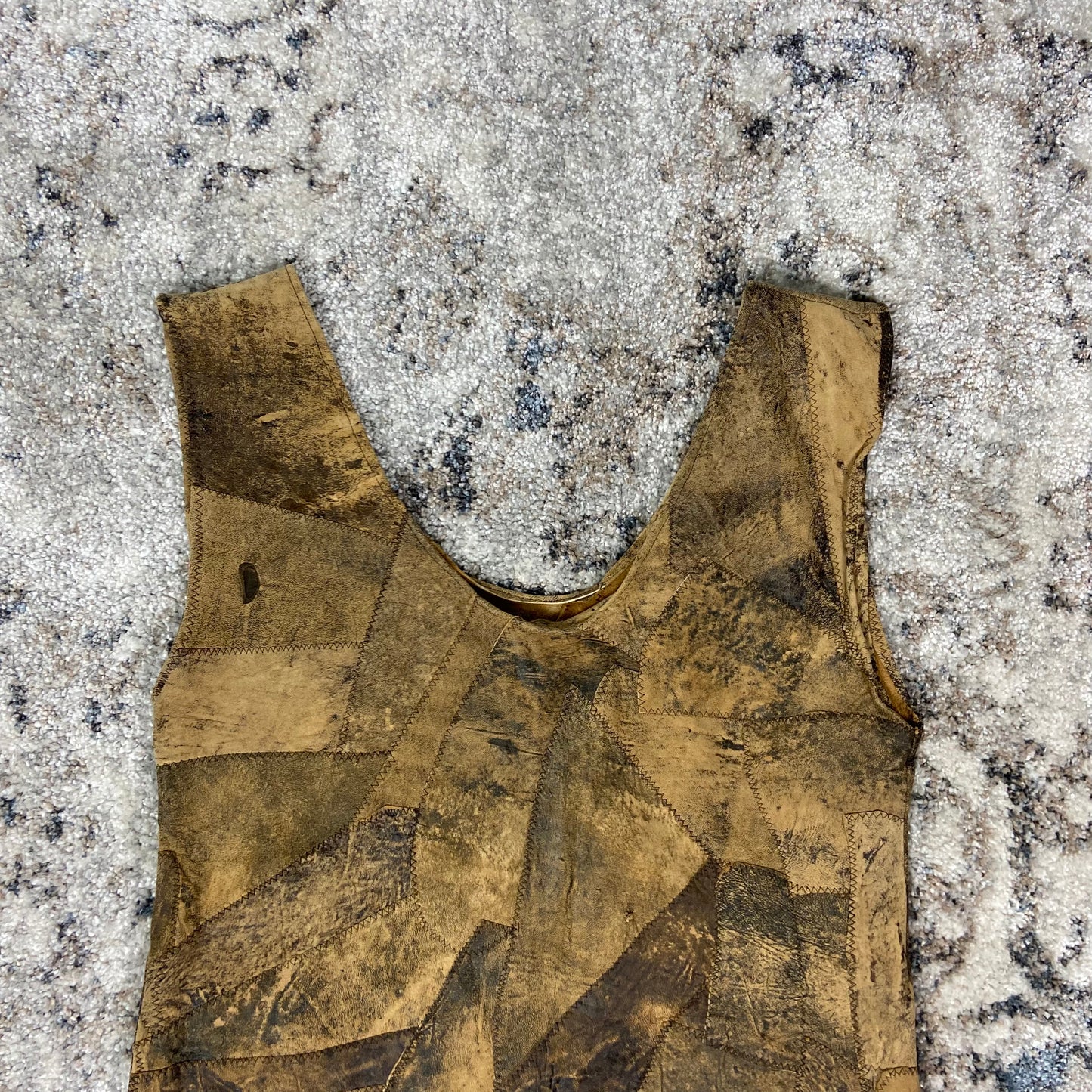 HAND CRAFTED RECYCLE LEATHER HAND-DYED PATCHWORK VEST