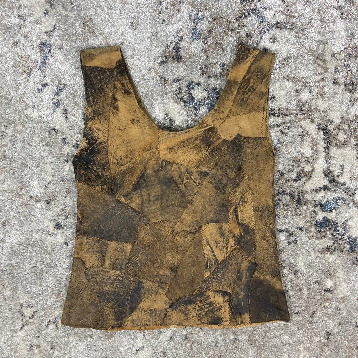 HAND CRAFTED RECYCLE LEATHER HAND-DYED PATCHWORK VEST