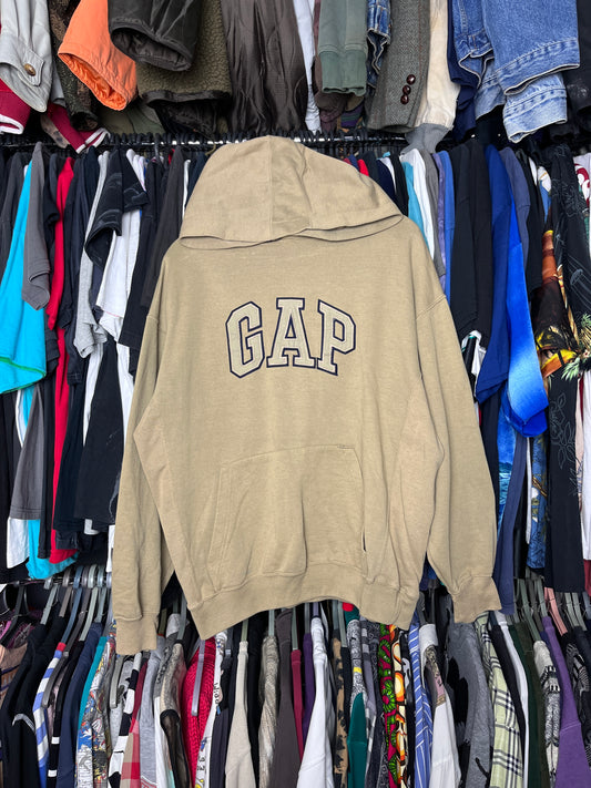 1990s GAP CREAM BEIGE REVERSE WAVE FADED HOODIE