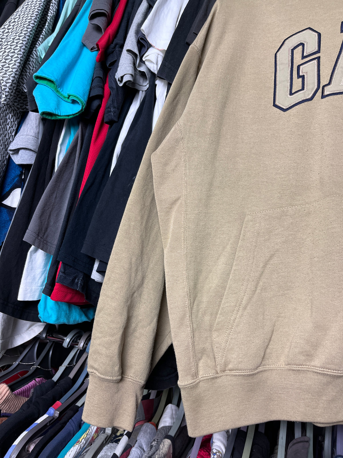 1990s GAP CREAM BEIGE REVERSE WAVE FADED HOODIE