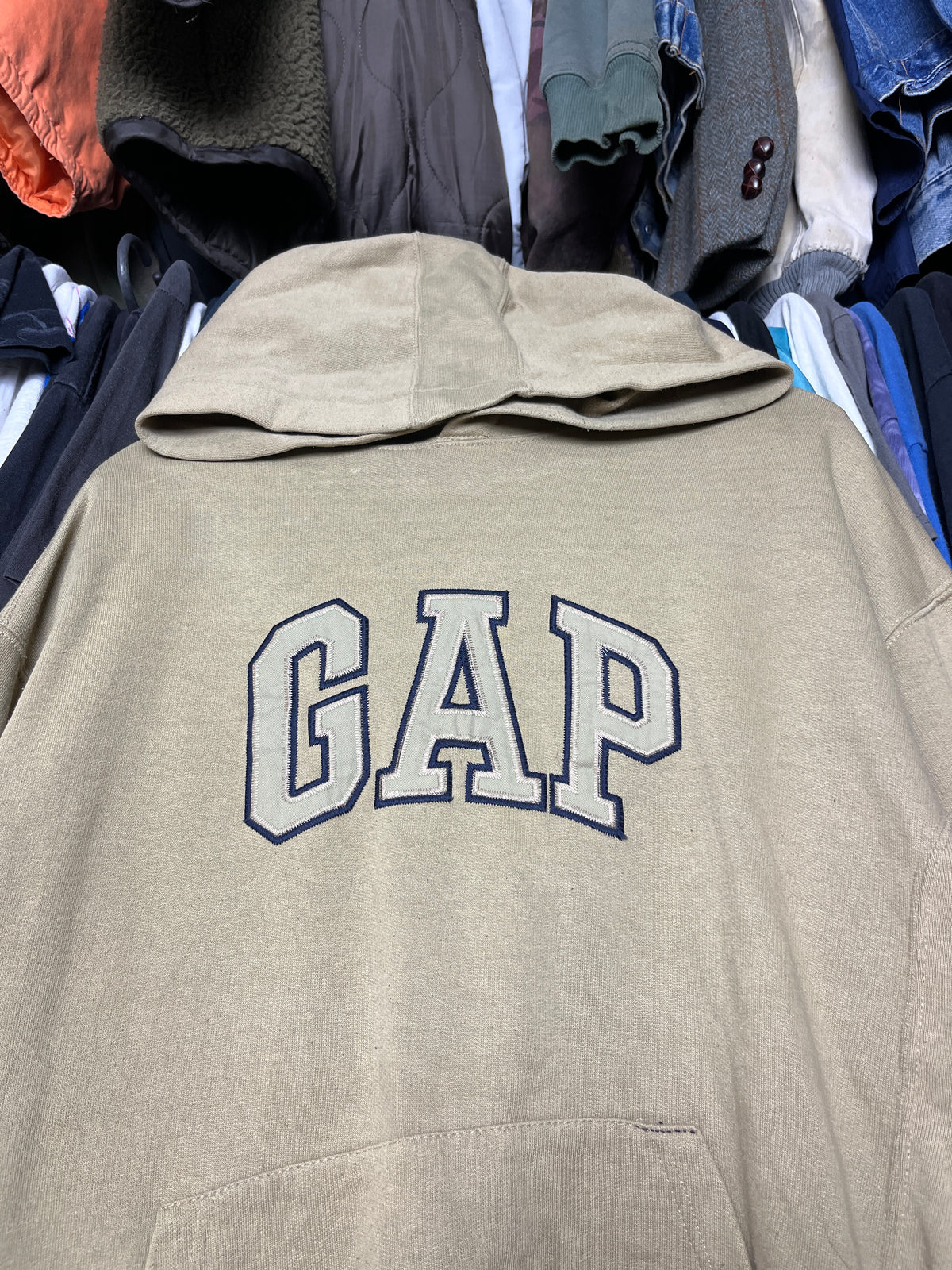 1990s GAP CREAM BEIGE REVERSE WAVE FADED HOODIE