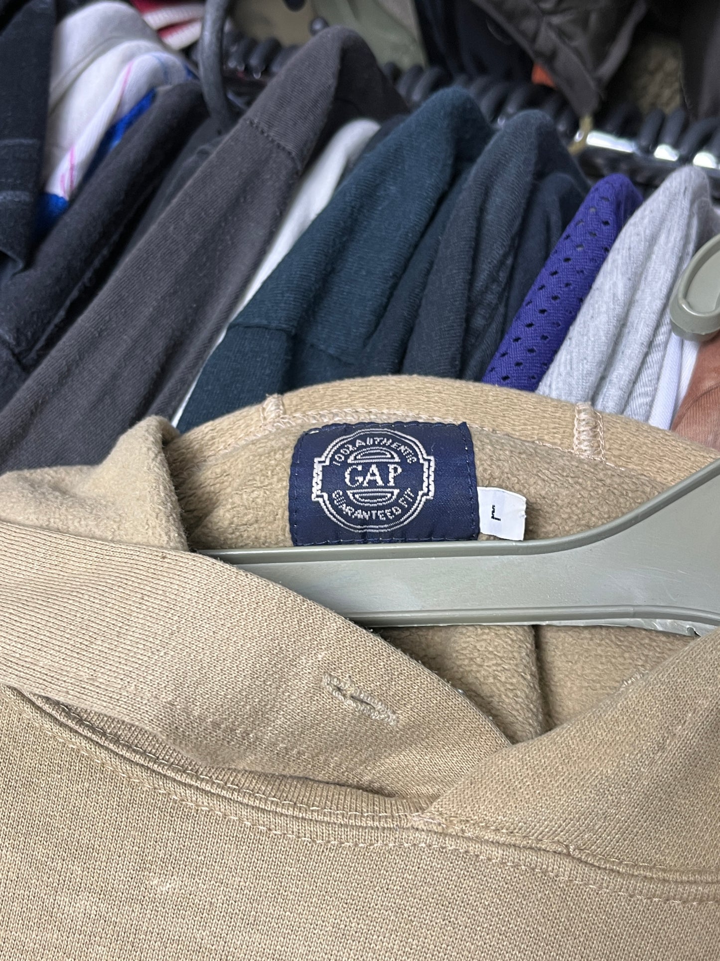 1990s GAP CREAM BEIGE REVERSE WAVE FADED HOODIE