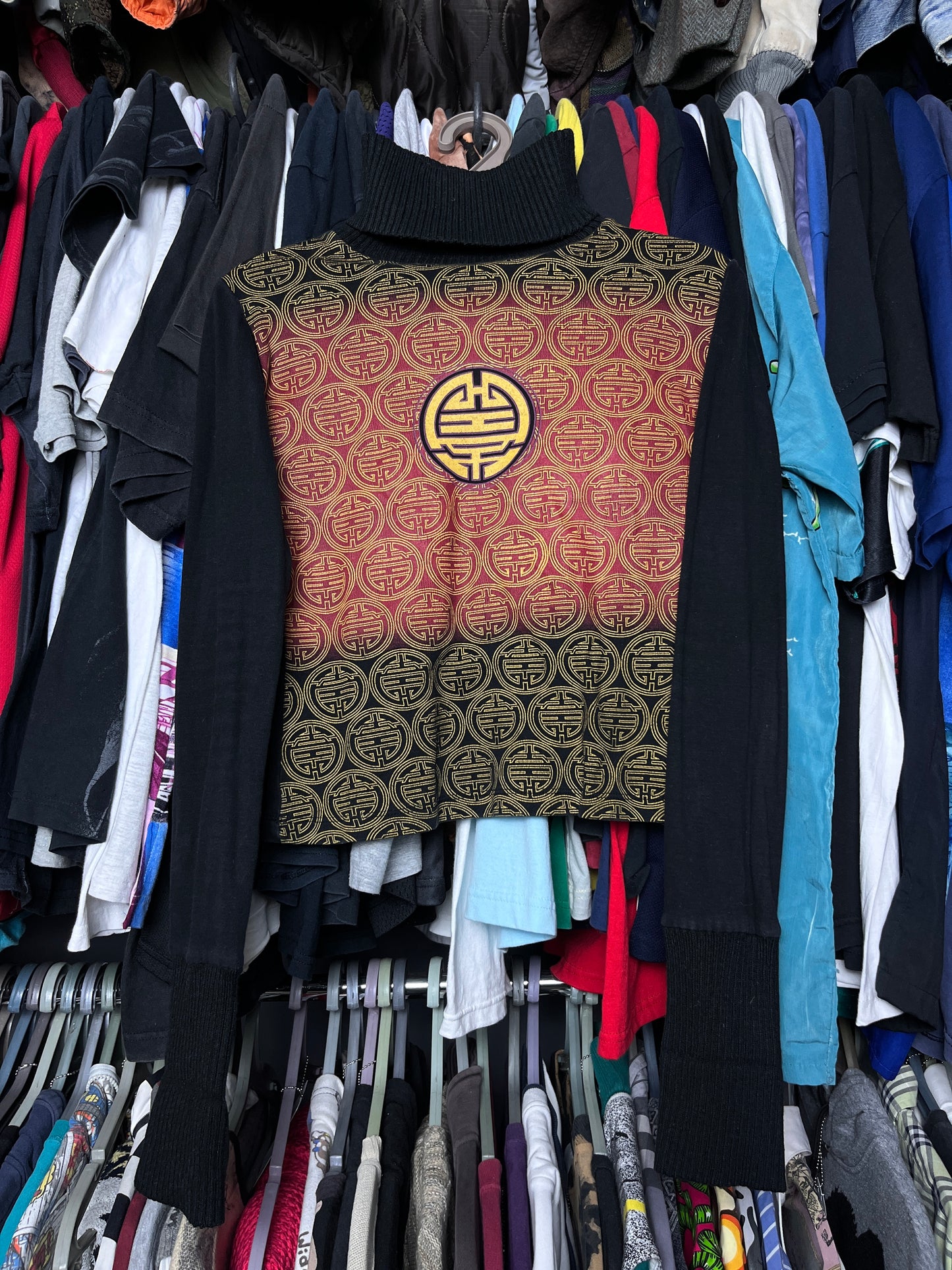 2000s DONNA KARAN BOHEMIAN ETNO MONOGRAM MOCK NECK KNIT