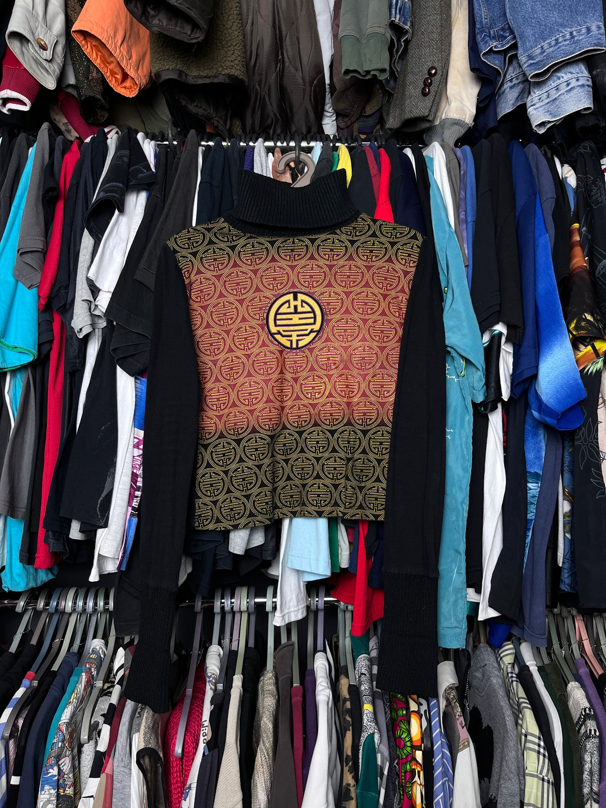 2000s DONNA KARAN BOHEMIAN ETNO MONOGRAM MOCK NECK KNIT