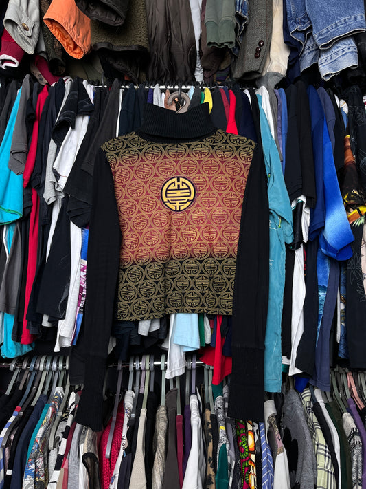 2000s DONNA KARAN BOHEMIAN ETNO MONOGRAM MOCK NECK KNIT
