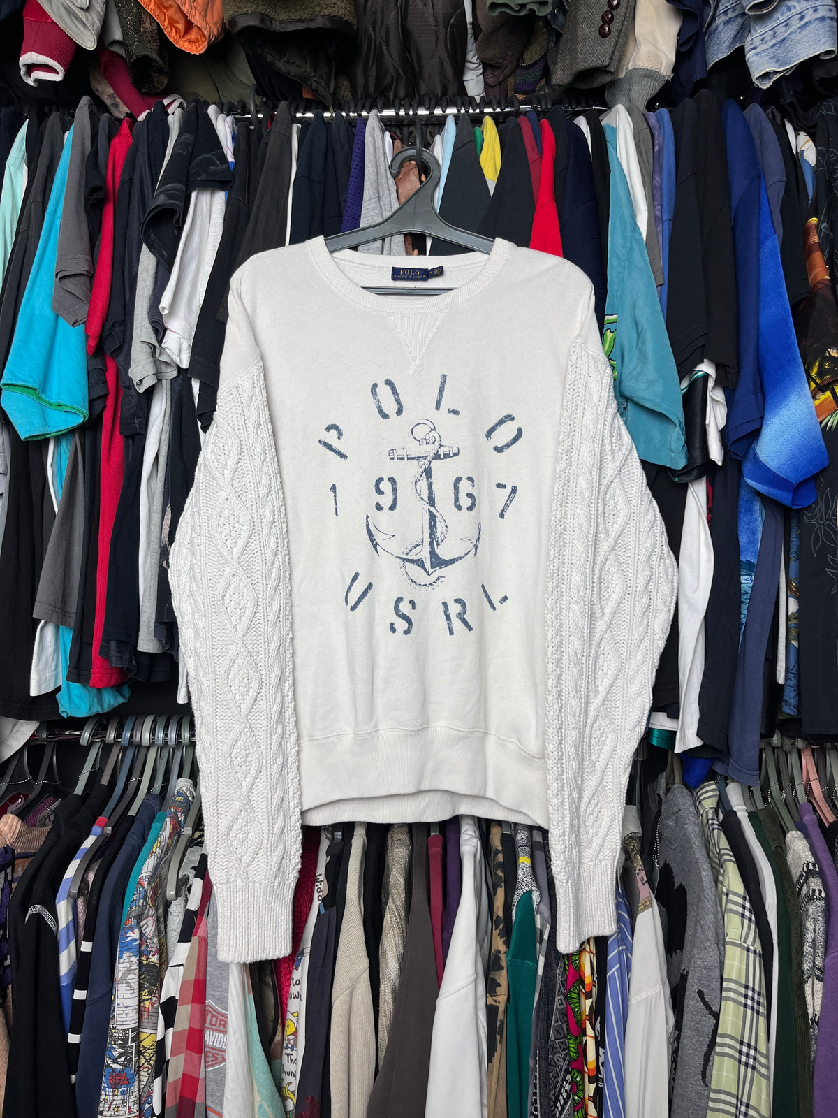 POLO RALPH LAUREN USRL 1967 ARAN-KNIT SLEEVE ANCHOR SWEATSHIRT