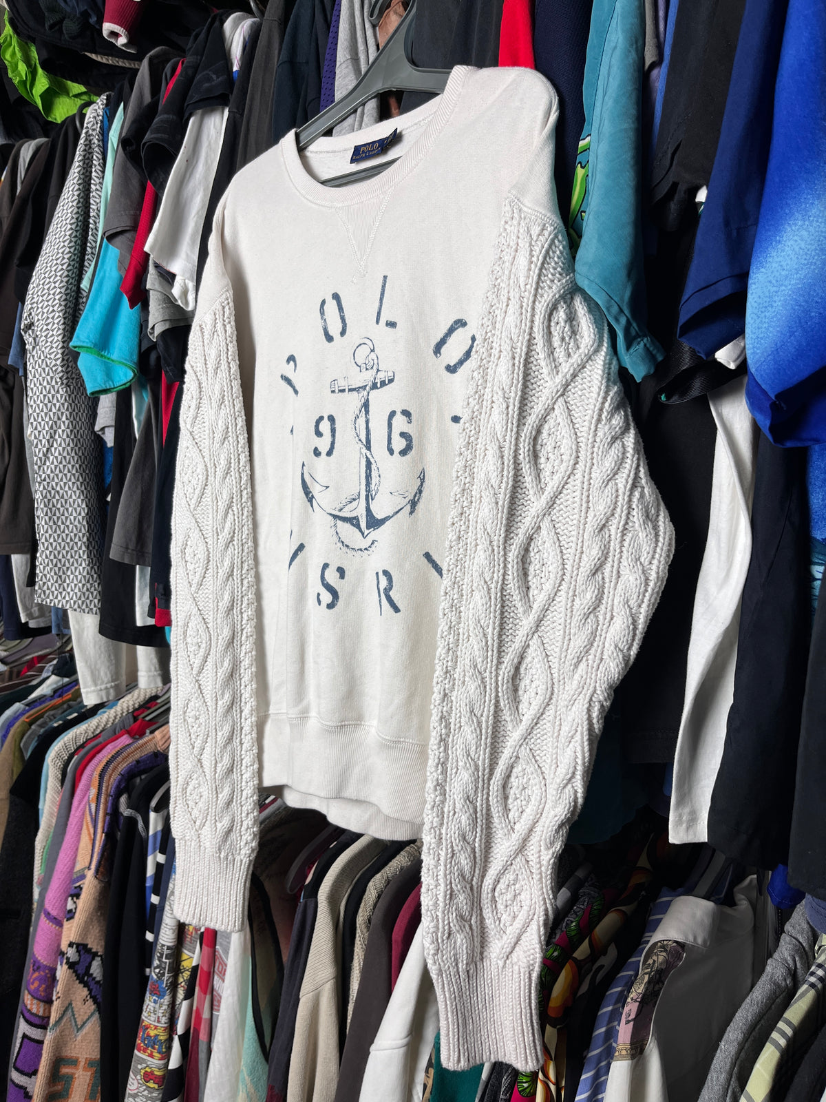 POLO RALPH LAUREN USRL 1967 ARAN-KNIT SLEEVE ANCHOR SWEATSHIRT