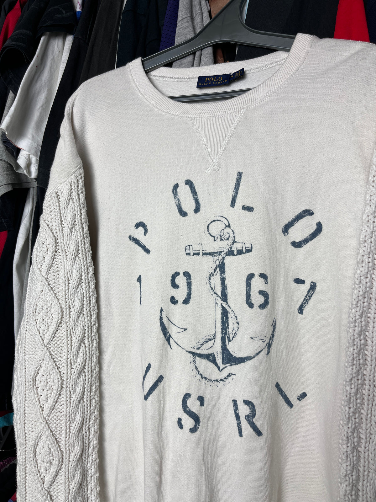 POLO RALPH LAUREN USRL 1967 ARAN-KNIT SLEEVE ANCHOR SWEATSHIRT