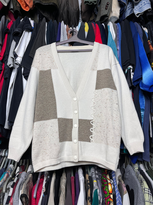 1980s CREAM BEIGE PATCHWORK CARDIGAN