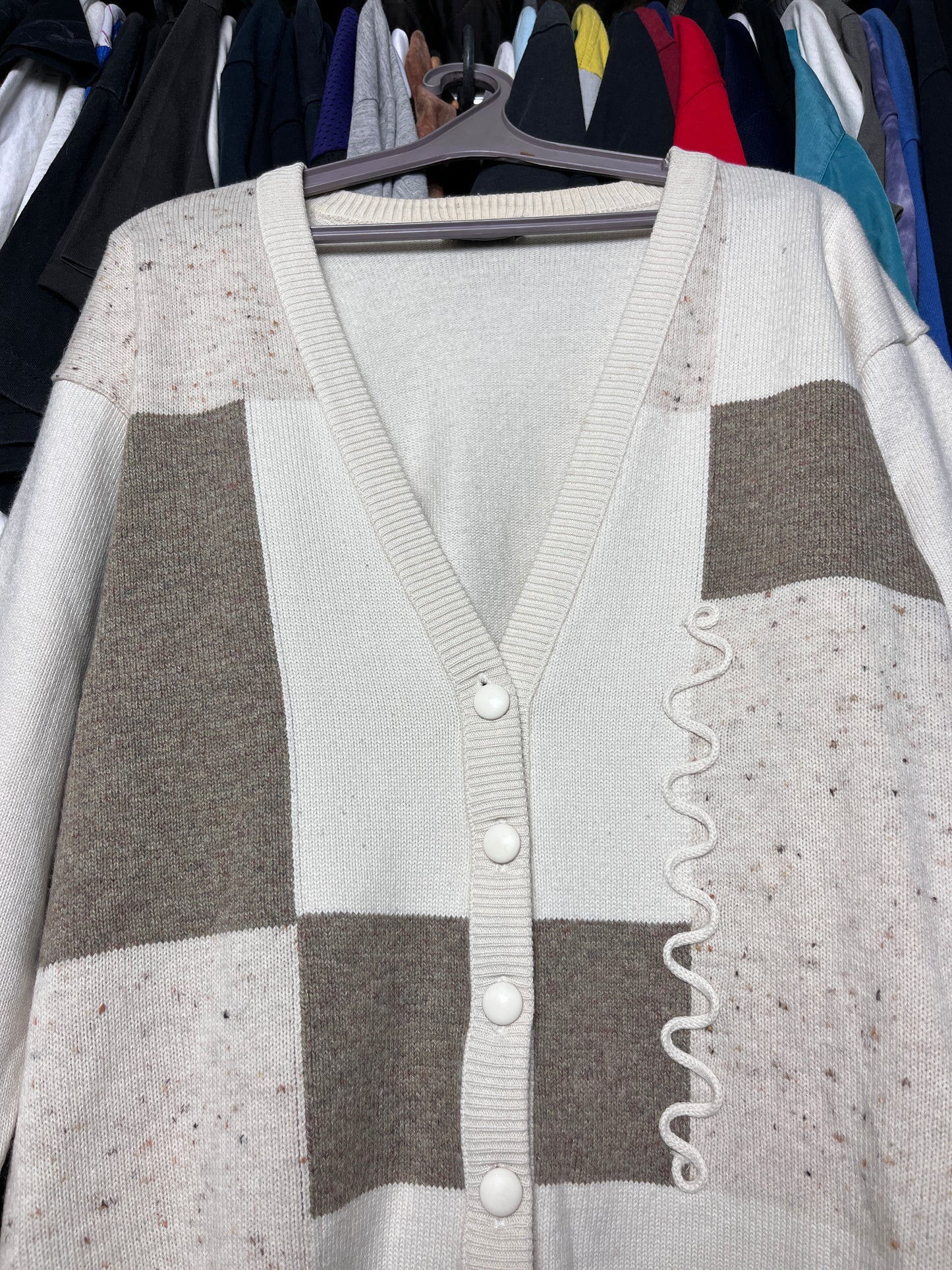 1980s CREAM BEIGE PATCHWORK CARDIGAN