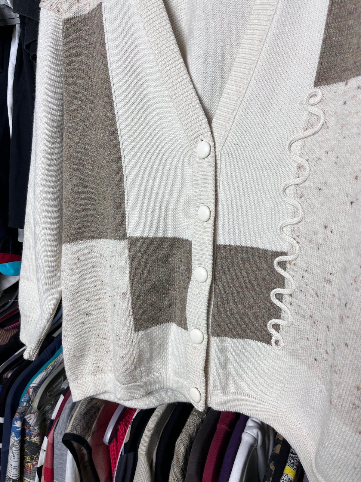 1980s CREAM BEIGE PATCHWORK CARDIGAN