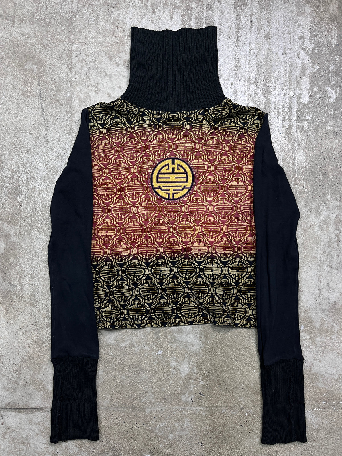 2000s DONNA KARAN BOHEMIAN ETNO MONOGRAM MOCK NECK KNIT